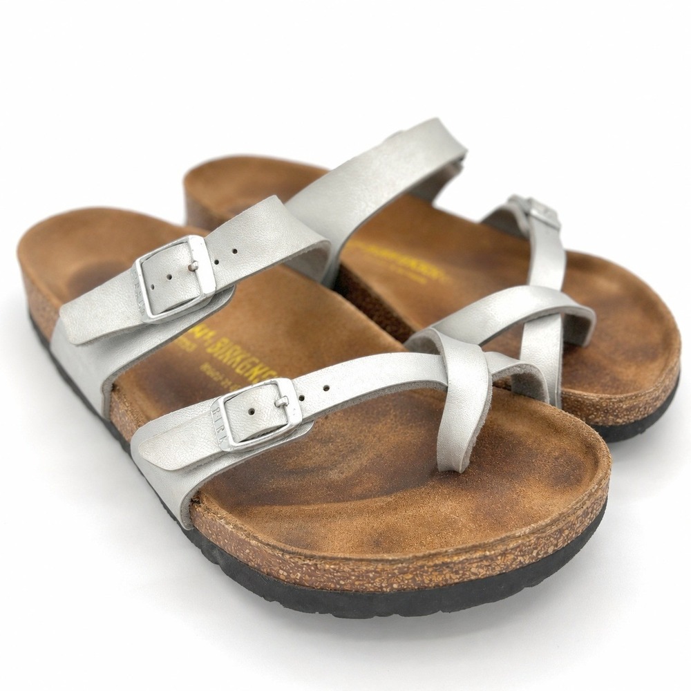 Birkenstock Womens 10 Mayari Sandals 41 Silver Metallic Strappy Comfort Toe Loop